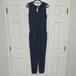 Cable & Gauge Sleeveless Navy Drawstring Jumpsuit Womens Medium M EUC